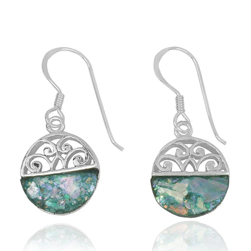 Round Shape Roman Glass Ethnic Style Earrings