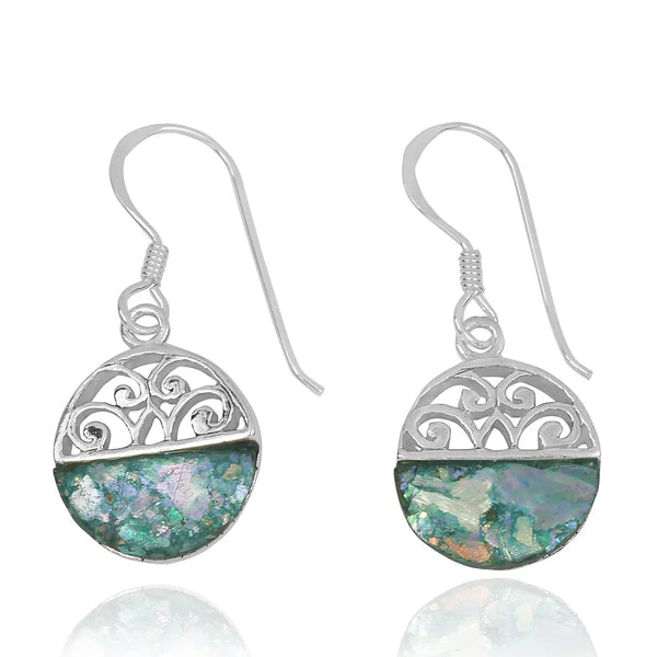 Round Shape Roman Glass Ethnic Style Earrings