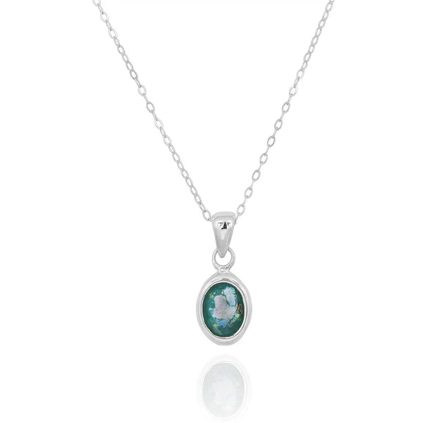 Classic Oval Silver Roman Glass Pendant