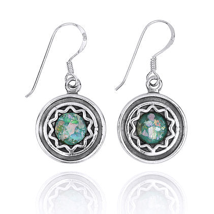 Star Design Round Roman Glass Earrings