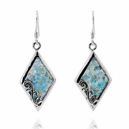 Diamond Shape Roman Glass Earrings