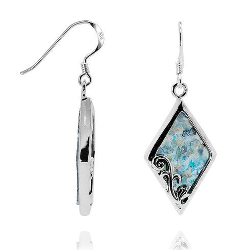 Diamond Shape Roman Glass Earrings