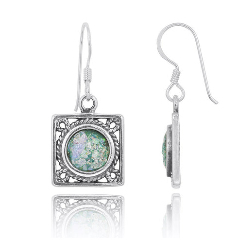 Elegant Square Rope Design with Roman Glass Earrings