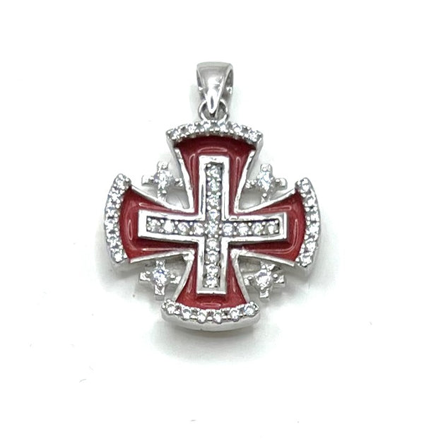 Sterling Silver Enamel Jerusalem Hollow Cross Pendant