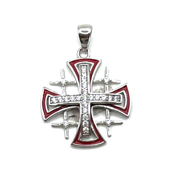 Sterling Silver Enamel Jerusalem Cross Pendant