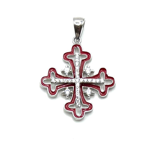 Sterling Silver Enamel Classic Jerusalem Cross Pendant