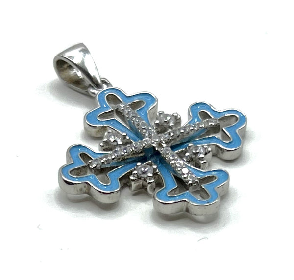 Sterling Silver Enamel Classic Jerusalem Cross Pendant