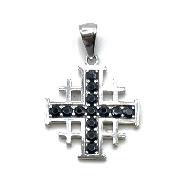 Sterling Silver With Colored Stone Jerusalem Cross Pendant