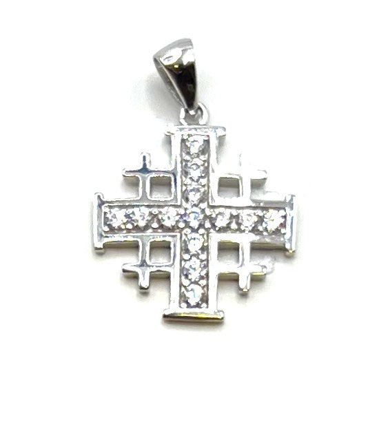 Sterling Silver With Stone Jerusalem Cross Pendant