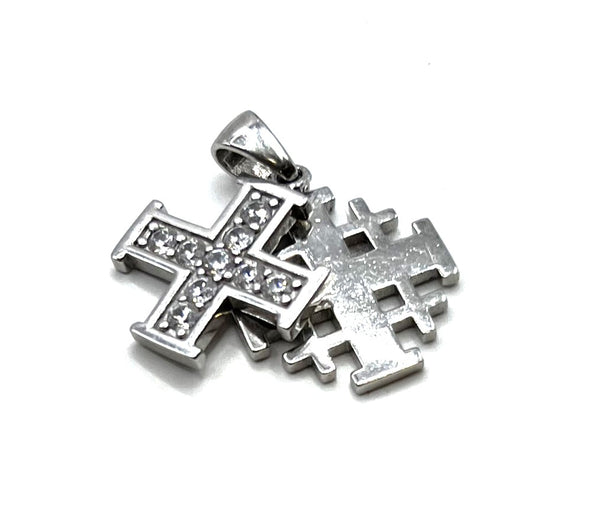 Sterling Silver Double Jerusalem Cross Pendant