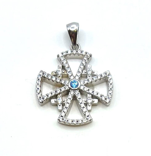 Sterling Silver Colored Stone Jerusalem Cross Pendant