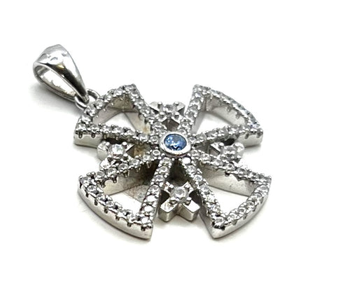 Sterling Silver Colored Stone Jerusalem Cross Pendant