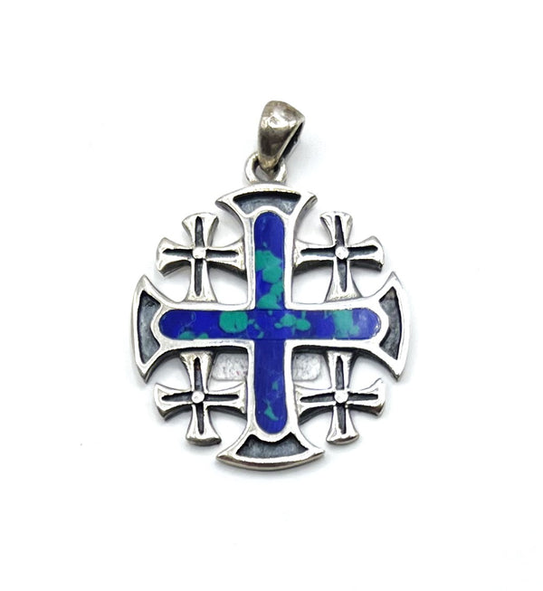 Sterling Silver with Stone of Israel Jerusalem Cross Pendant