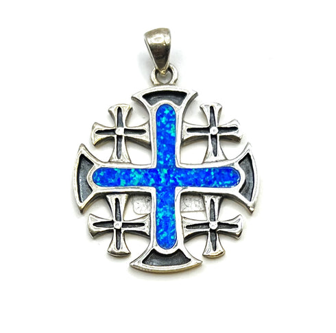 Sterling Silver Opal Jerusalem Cross Pendant