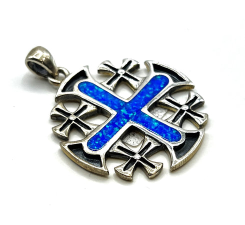 Sterling Silver Opal Jerusalem Cross Pendant