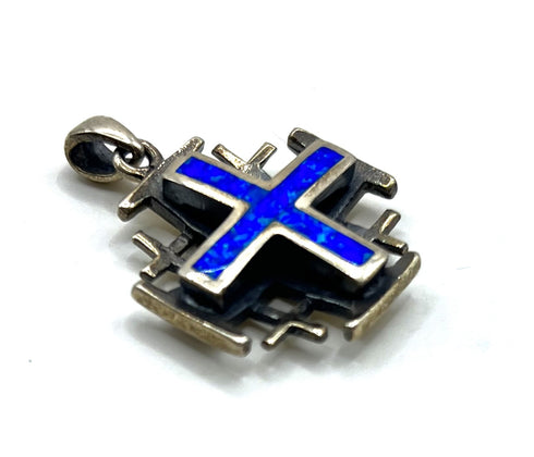 Sterling Silver with Opal Jerusalem Cross Pendant