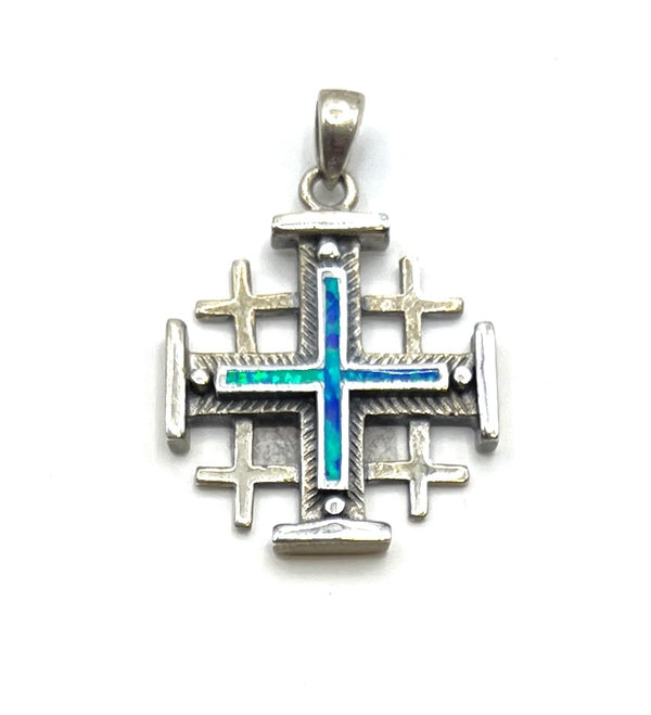 Sterling Silver Opal Jerusalem Cross Pendant