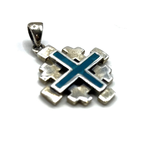 Sterling Silver with Stone of Israel Jerusalem Cross Pendant
