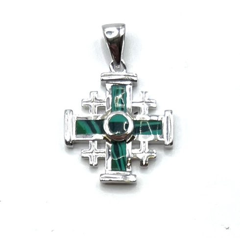 Sterling Silver with Opal Jerusalem Cross Pendant
