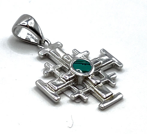 Sterling Silver with Stone of Israel Jerusalem Cross Pendant