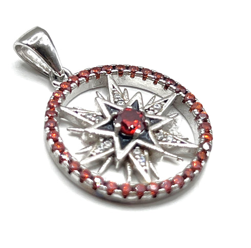 Sterling Silver Round Star Of Bethlehem Pendant