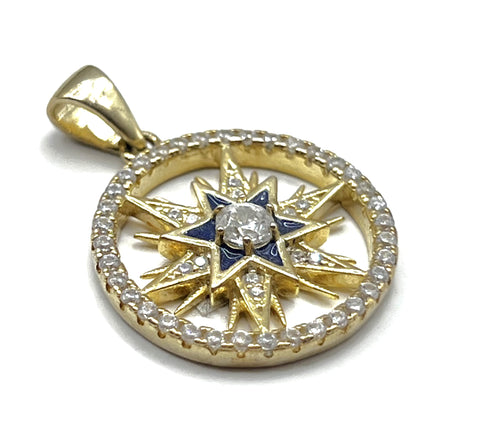 Sterling Silver Round Star Of Bethlehem Pendant