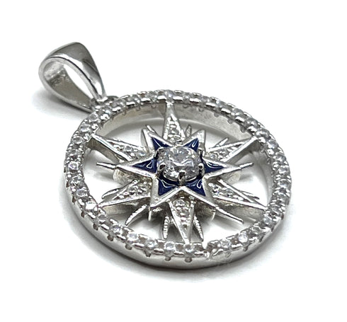 Sterling Silver Round Star Of Bethlehem Pendant