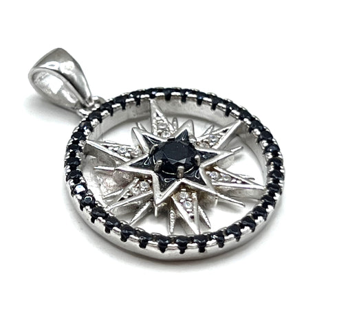 Sterling Silver Round Star Of Bethlehem Pendant