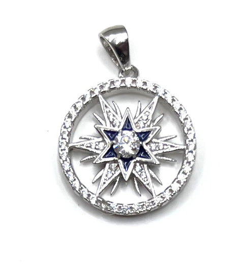 Sterling Silver Round Star Of Bethlehem Pendant