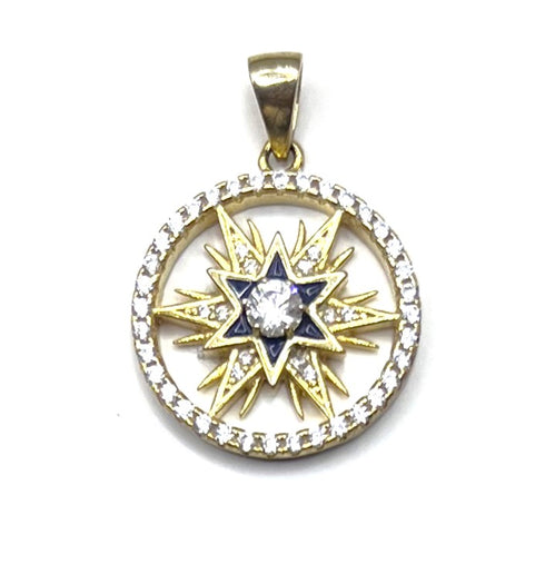 Sterling Silver Round Star Of Bethlehem Pendant