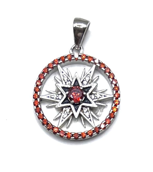 Sterling Silver Round Star Of Bethlehem Pendant