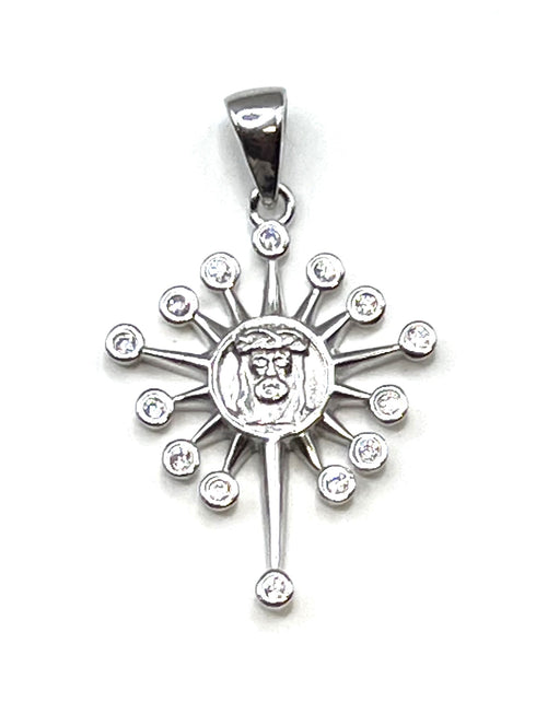 Sterling Silver Elegant Star Of Bethlehem with Jesus Face Pendant