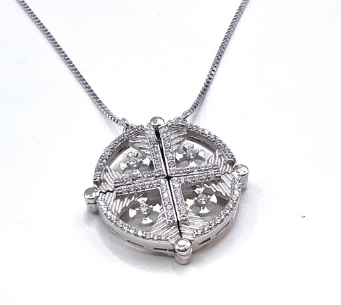 Sterling Round Jerusalem Cross Opening Magnetic Necklace