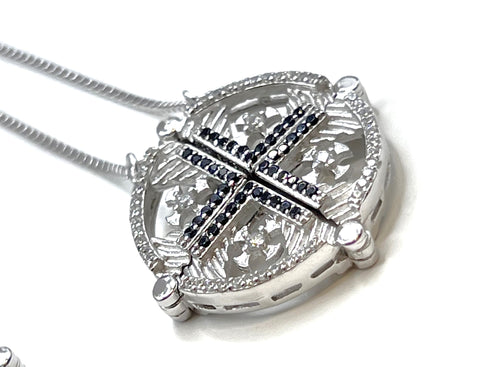 Sterling Round Jerusalem Cross Opening Magnetic Necklace