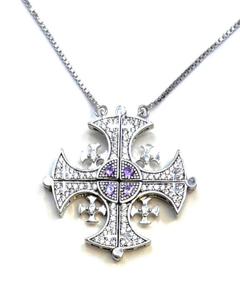 Sterling Classic Jerusalem Cross Opening Magnetic Necklace