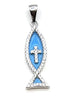 Sterling Silver With Enamel Fish with Cross Pendant