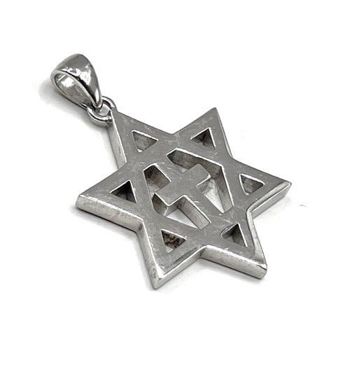 Sterling Silver Star of David with Cross Pendant