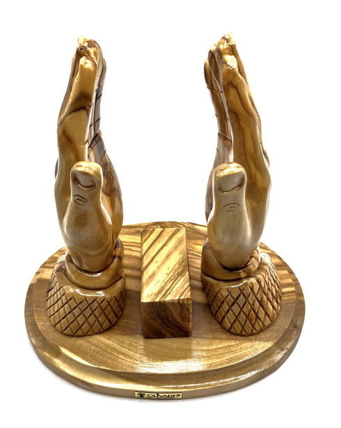 Olive Wood Bible Holder Hands