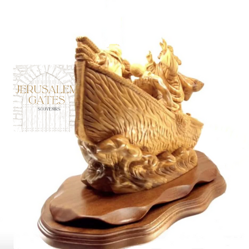 Jesus on the Boat in the Storm Hand Carved Olive wood Stateu from The Holy Land