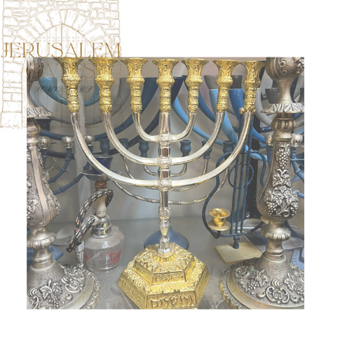 Silver & Gold Plated 7 Branch Menorah 45 CM