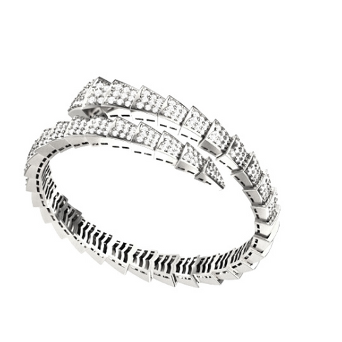 14K Gold With Pave Diamond Snake Bangle