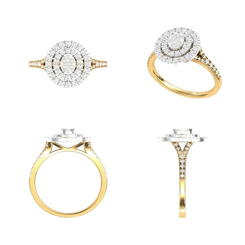 Round Diamond Oval Cluster Double Halo Engagement Ring