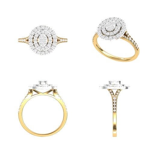 Round Diamond Oval Cluster Double Halo Engagement Ring