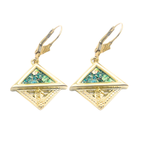 14k Yellow Rhombus Roman Glass Earrings