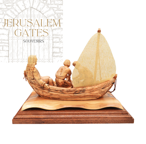 Jesus & The Miraculous Catch Of Fish Olive Wood Statue