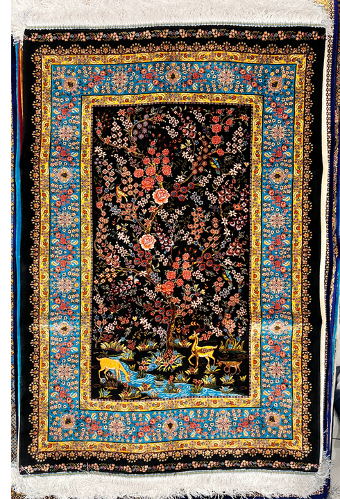 Tree Of Life Exceptionally Fine Persian Silk Carpet