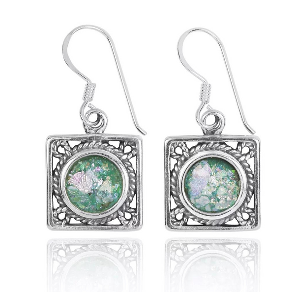 Elegant Square Rope Design with Roman Glass Earrings