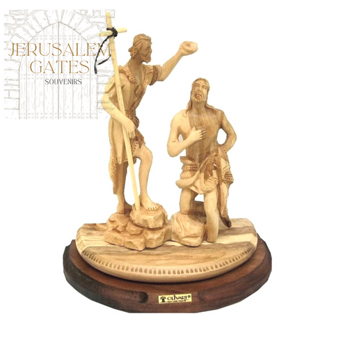Baptism Of Jesus in River Jordan Olive Wood Statue