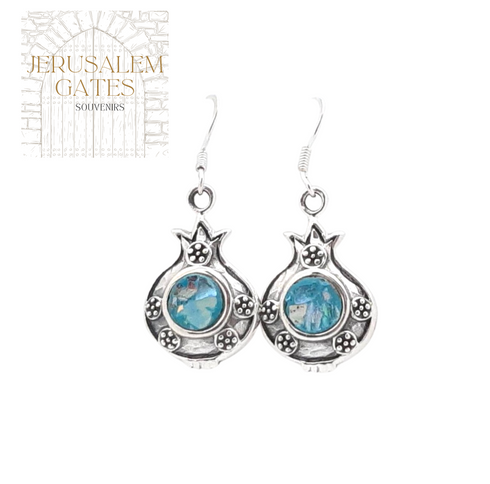 Pomegranate Roman Glass Silver Earring