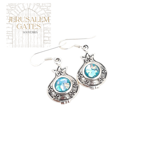 Pomegranate Roman Glass Silver Earring